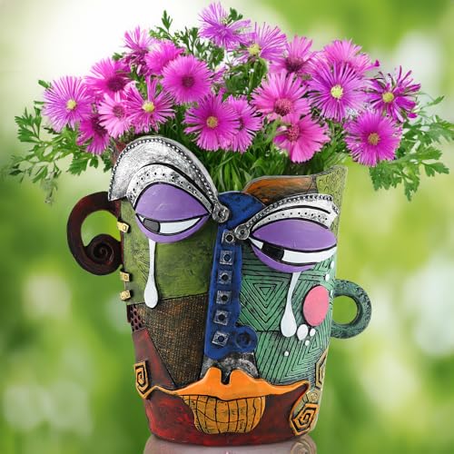 Abstract Face Head Planter Picasso Colorful Art Resin Flower Pot