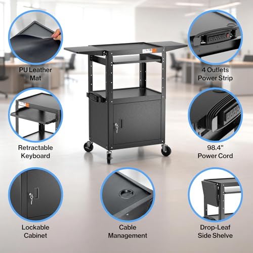Steel AV Cart with Locking Cabinet & Drop Leaves (Locking Cabinet with Drop Leaves (AVMTK))