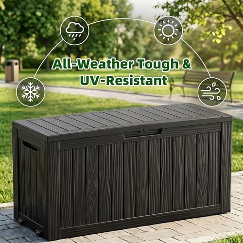 145Gal Outdoor Storage Box Deck Boxes Waterproof & UV Resistant w (Black / 145 Gallon)