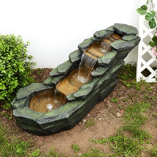 Cascading Rock Outdoor Water Fountain with LED Lights (44" L / Gray_12)