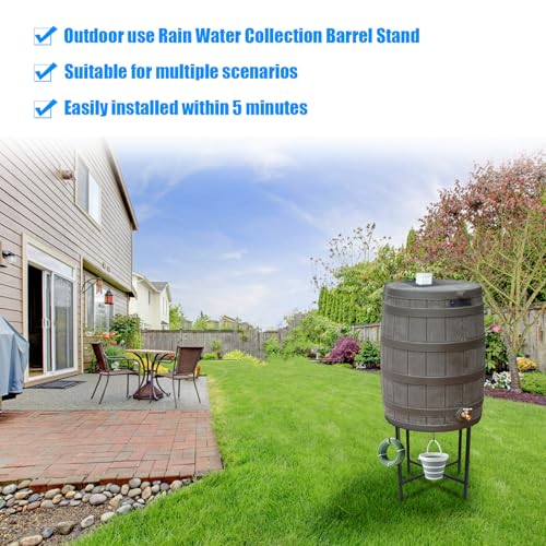 Solid Rain Barrel Stand with Bucket & Hose Hooks Heavy Duty Water Collection Base Suitable for 45 (Solid table top)