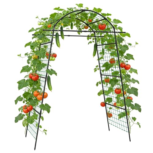 86" Tall Metal Garden Arch Trellis for Climbing Plants (87" H / Green)
