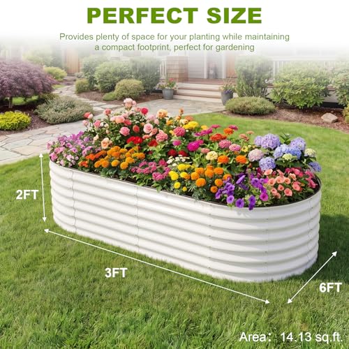 24" Tall Galvanized Raised Garden Bed Outdoor (Pearl White / 6×3×2ft (1 Pack))