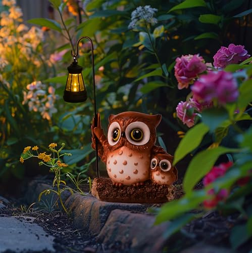 Garden Statues Owl with Solar LED Lantern