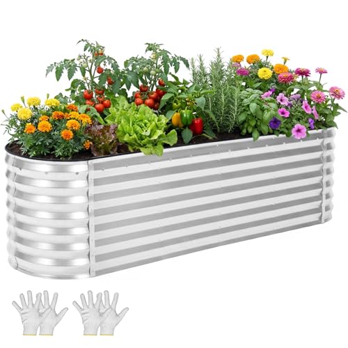 8x2x2ft Galvanized Oval Raised Garden Bed (8x2x2ft / Silver)