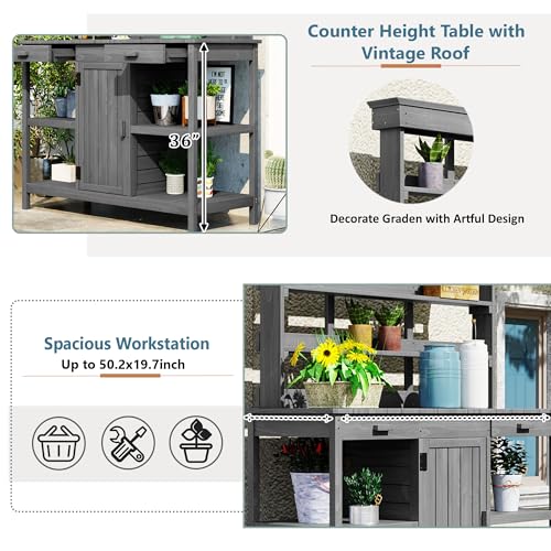 Outdoor Wooden Potting Bench Table (Gray / 66'' H)