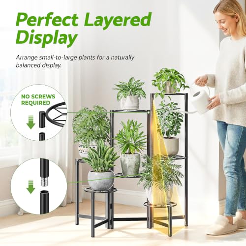 7 Tier Metal Patio Plant Stand Outdoor (BlackDiamond / 7-tiers)