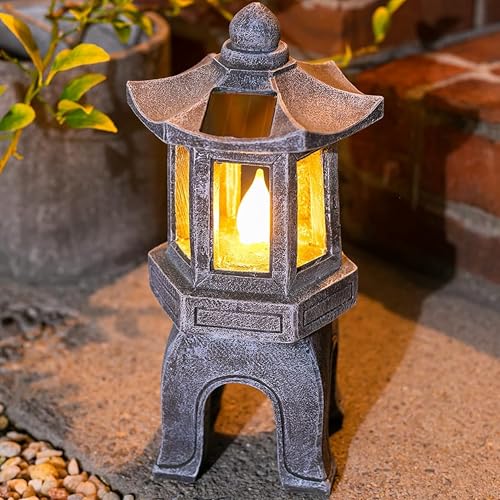 Solar Powered Asian Statue (Peaceful Zen Pagoda / 13"H x 6.5"W x 6"D)