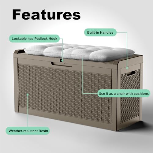 70 Gal Waterproof Outdoor Storage Box UV Resistant Deck Box (Grey / 70 Gallon)