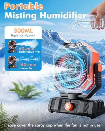 Portable Misting Fan with 20000mAh USB Rechargeable Battery (Black)