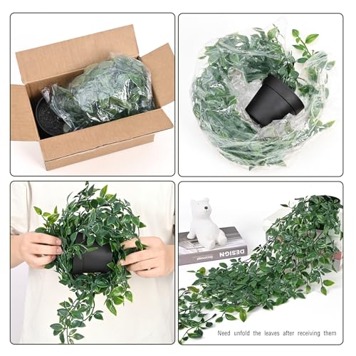 2Pcs Fake Hanging Plants with Pot Eucalyptus Leaves Fake Vines (Mandala Vines / 2Pcs Plants with Pot)