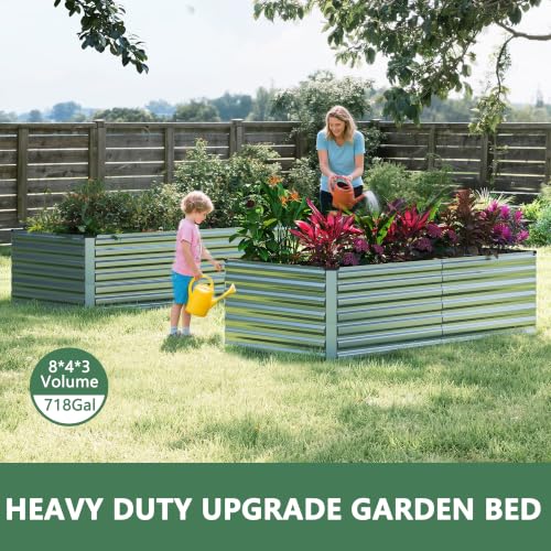 8x4x3ft Raised Garden Bed Outdoor (Silver / 8x4x3 FT-2PC)