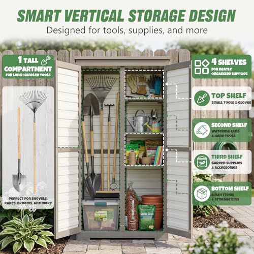 Outdoor Storage Cabinet Store More in Less Space (White / 32" x 16" x 66")