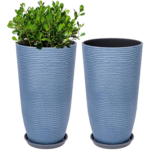 Set of 2 9 Gallon Tall Large planters for Outdoor (Sky Blue / 21IN)
