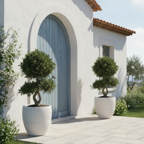 15" Textured Drum Outdoor Planter (White Granite / Drum)