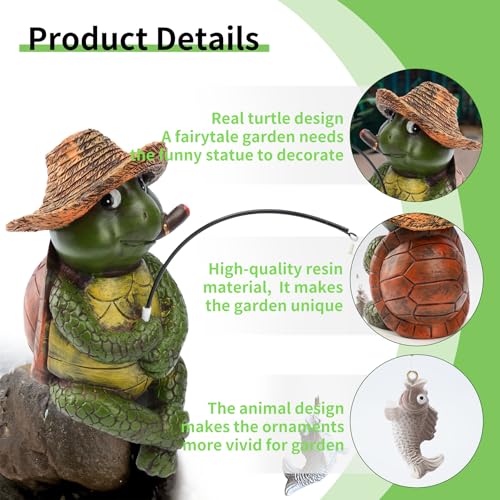9.5" Turtle Fishing Sculptures & Statues (Green Multi)