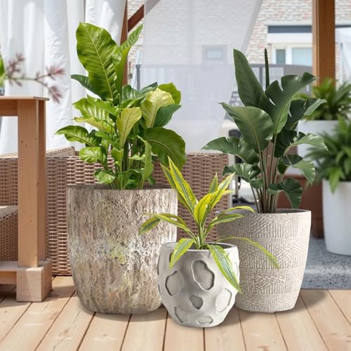 Round Concrete Style Planter Set of 3 (Sandstone)