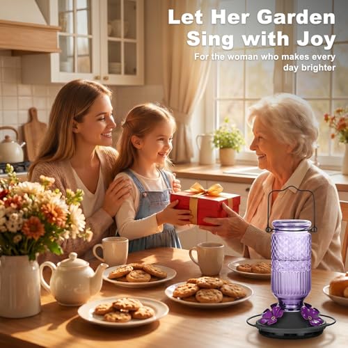 Glass Hummingbird Feeder for Outdoors Hanging (Purple)