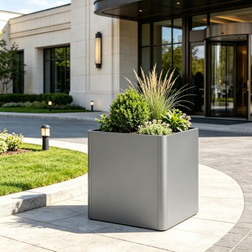 Square Metal Planter Box (Gray / 26"L x 26"W x 26"H)