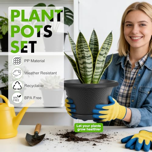 12 Inch Pots for Plants (Diamond Pattern-black / 12 inch-4 Pack)