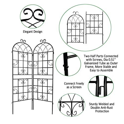 8 Pack Metal Garden Trellis for Climbing Plants (Black D-71"H)