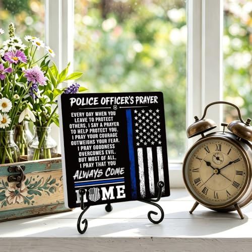 Police Officer Gift for Women Men Home Office Book Shelf Table Decor 02 (Multicolor 1718 / Wooden sign with iron frame（6.3 x 6.3 inches）)