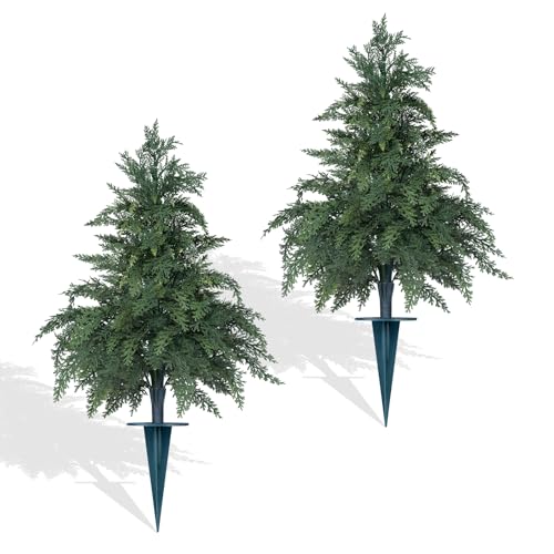 2 Pack Artificial 24" Cypress Topiary Trees with Ground Spike (Cypress)