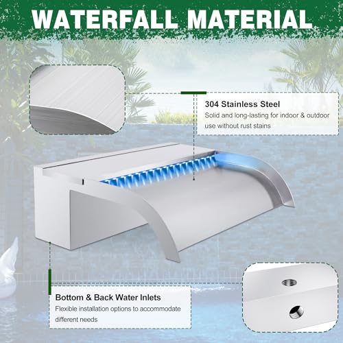 Pool Fountain Stainless Steel Outdoor Pond Spillway Waterfall with Wider Water Flow Platform Multi