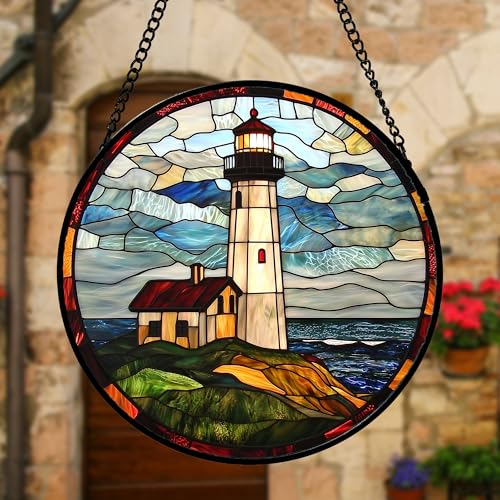 Ocean Lighthouse Stained Glass Window Hanging Suncatcher Gifts Decor 6.3"