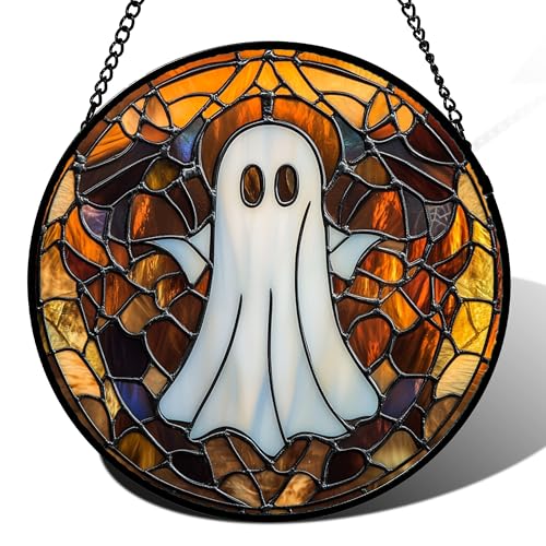 Halloween Spooky Ghost Stained Glass Window Hanging Suncatcher Gifts 9.8"