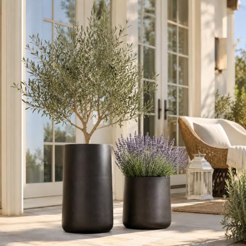 KUTENEST 23.1" Premium Tall Large Conico Fiberstone Outdoor Planter (Black / 23.1" H x 14.7" D)