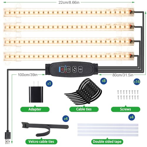 8.6 Inches LED Grow Light Strips (Warm / 8.6Inch 4 Head 1 Pack)