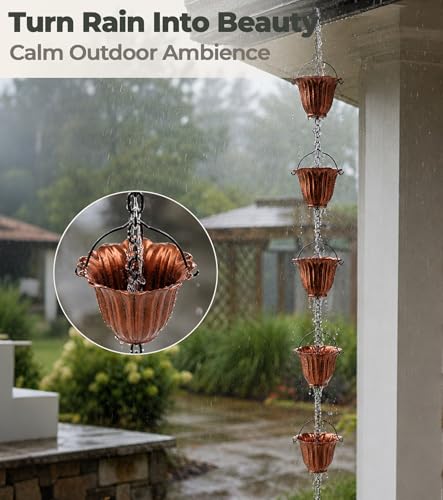 Copper Tulip Rain Chain for Gutters (Copper Tulip)