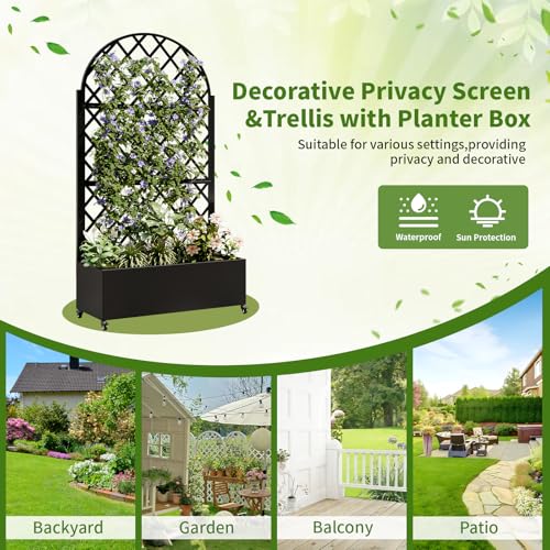 Metal Planter Box with Trellis and Wheels