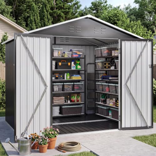 8x6FT Outdoor Storage Shed with Floor Black (Dark Black / 8' x 6')