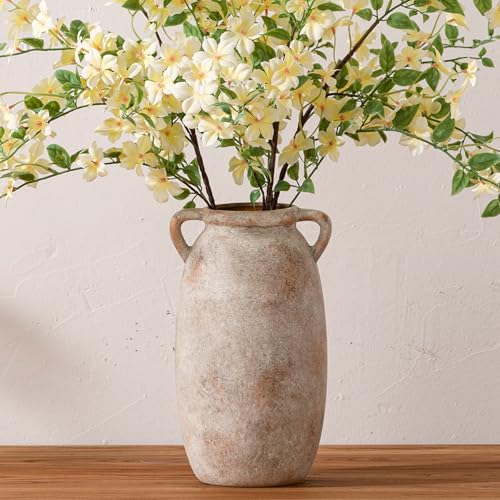 Ceramic Flower Vase 12 inch Farmhouse Rustic Vase Decorative Pottery Terracotta Tall Vases for Home Decor Table Mantle Fireplace Living Room Bathroom Wedding Centerpiece (L-terracota)