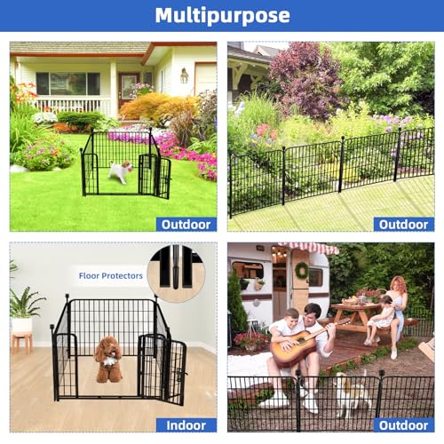24 in(H) Garden Fence with Gate, 4 Panels Total 9.8 Ft(L), Heavy Duty Iron Metal Animal Barrier Fence, Camping Fence, No Dig Garden Border Fencing for Yard (10 Sq Ft)
