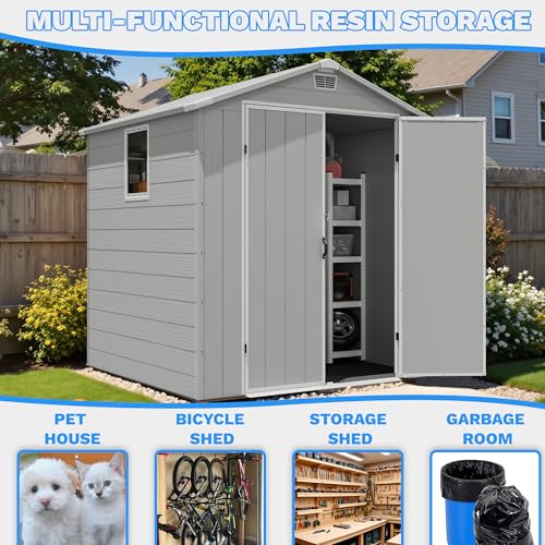 6x6FT Plastic Outdoor Storage Shed with Floor (6x6FT / Light Gray)