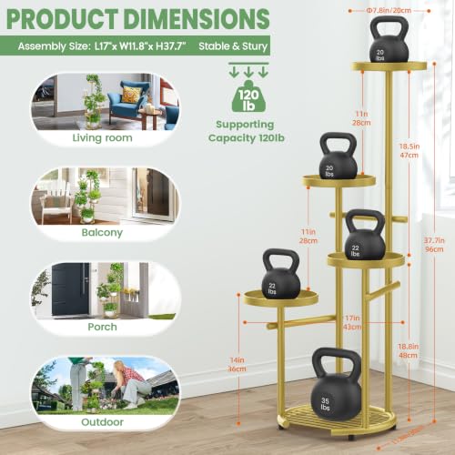 Tall 5 Tier Round Metal Corner Plant Stand Indoor (Gold / 5-Tier Round Base)