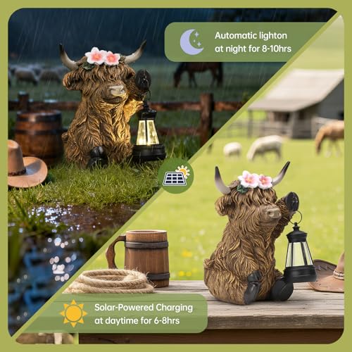 Solar Highland Cow Garden Outdoor Statue for Halloween (Highland Cow)