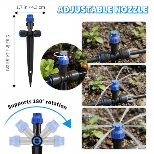 Drip Irrigation System 130FT with 10 Bendable Nozzles (30 ft hose (1/2 in OD）+100 ft hose (1/4 in OD）)