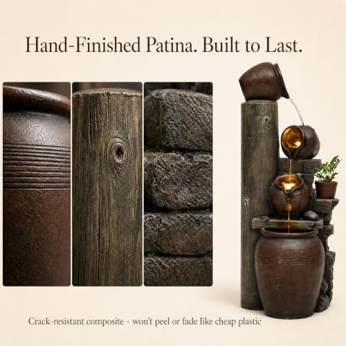 AUTODAYA 40" Overszied Outdoor Water Fountain LED Cascading Waterfall 4 (39.5"h Antique Terracotta)