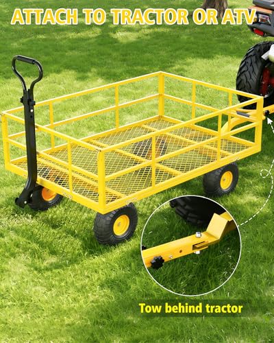 Heavy Duty Steel Garden Cart 1200 LBS Capacity 3 in 1 Pullable Garden Wagon with 13 in Wheels for Gardening Soil (Yellow / 1200 lbs)