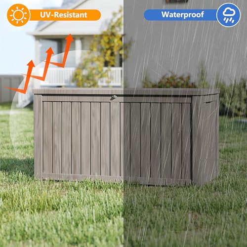 200 Gallon Deck Boxes Outdoor Waterproof (Light Brown / 200 GAL)