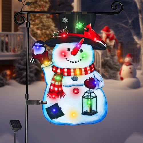12x18 Solar Christmas Snowman Garden Flag (Smile Snowman-Colorful-12x18 / 12×18inch)
