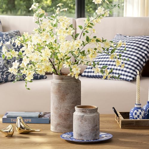 Ceramic Flower Vase 12 inch Farmhouse Rustic Vase for Home Decor Handcrafted Pottery Tall Terracotta Vases for Dining Table Decor Fireplace Living Room Bathroom Wedding Centerpiece (01-l-terra)
