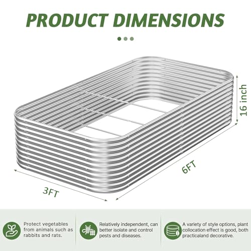2 Pack Tall 6x3FT Corrugated Galvanized Steel Raised Garden Bed Outdoor (Silver / 6x3FT)