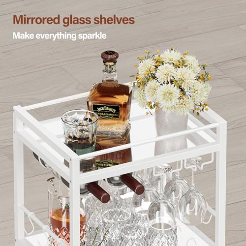 Bar Cart with 3 Mirrored Shelves (White（3 Tier）)