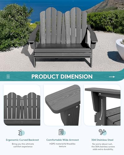 5 Pc HDPE Adirondack Set (Grey / 2 chair &2 bench &1 coffee table)