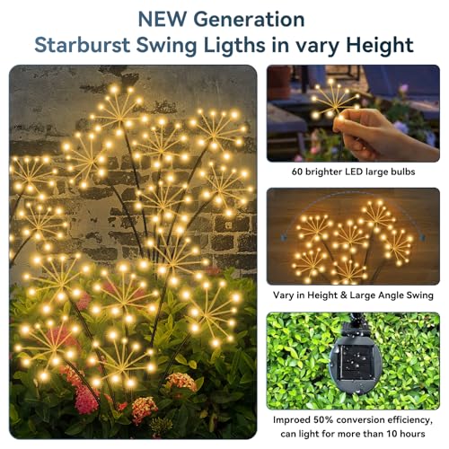 Solar Garden Lights 2 Pack Waterproof Swaying Starburst Lights Warm White (6 Count)